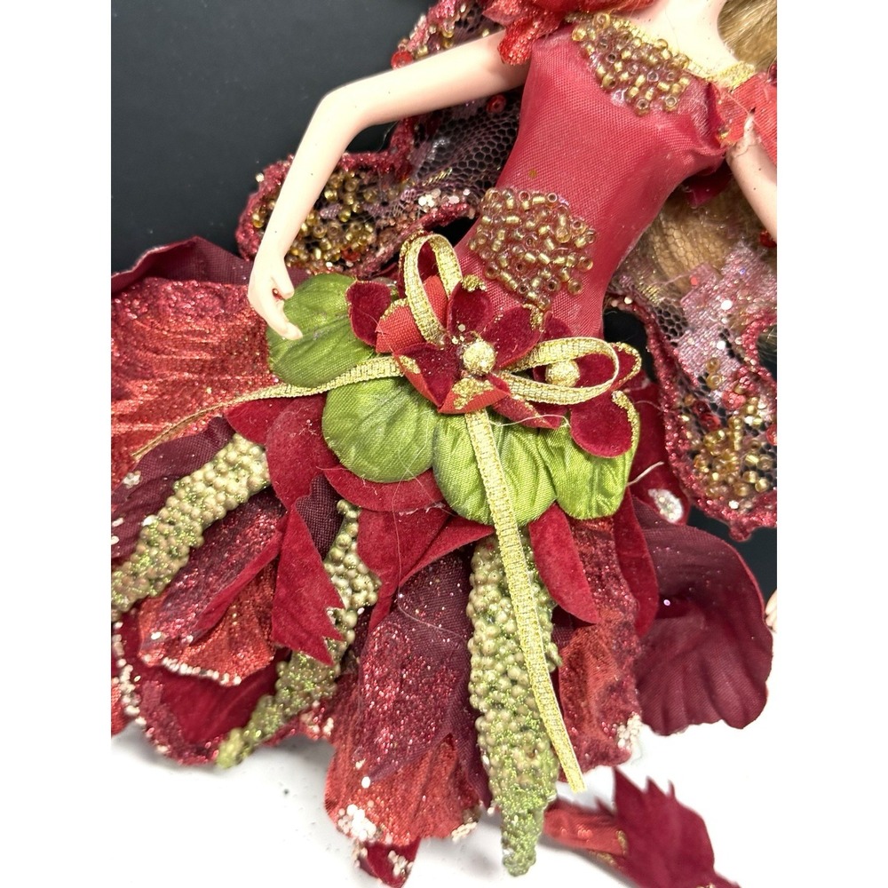 Mark Roberts Fairy Hanging Ornament Fabric Art Doll w/ Flowers & Wings Vintage K - Picture 4 of 12